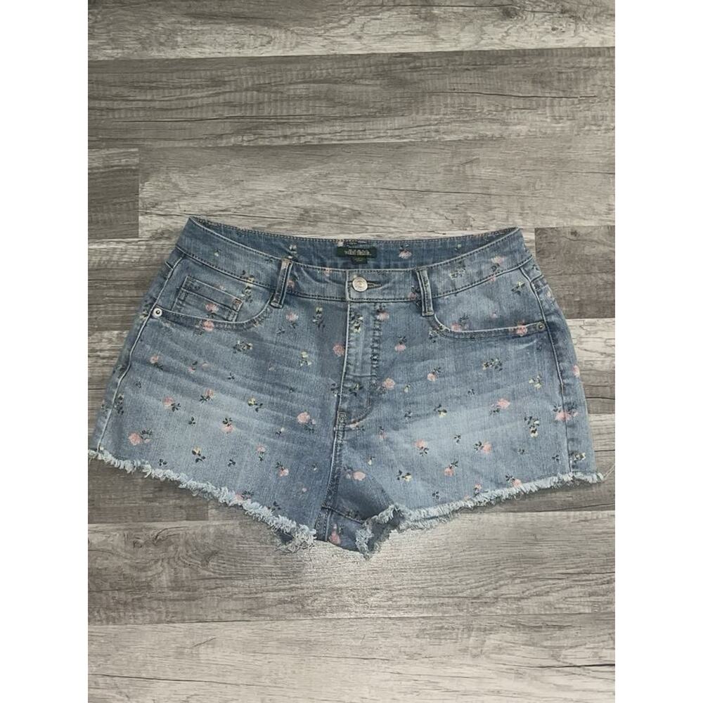Wild Fable Raw Hem Ditsy Floral High Waisted Cut Off Denim Shorts Light Wash 8